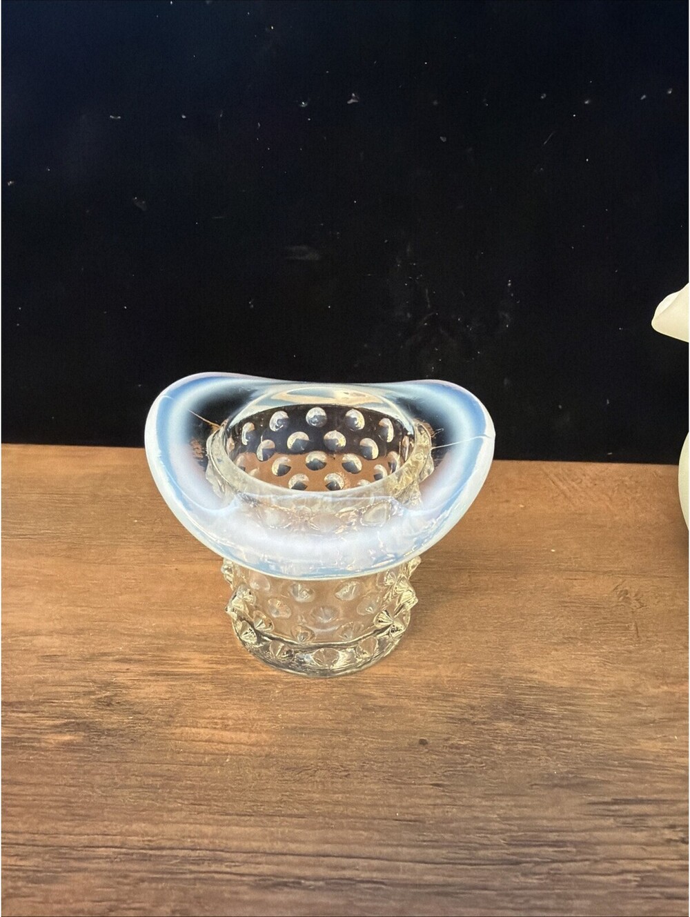 Vtg Fenton Hobnail Toothpick Holder Clear Opalescent MCM Top Hat in Excellent